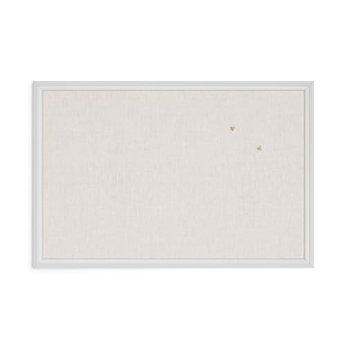 U Brands Farmhouse Linen Bulletin Board, 30"x20", White Wood Style Frame, Includes Push Pins