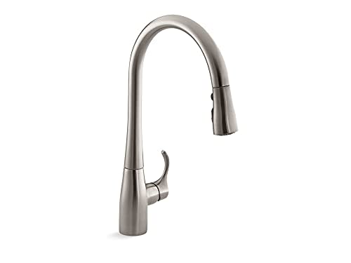 KOHLER 596-VS Simplice Pull Down Kitchen Faucet, 3-Spray Faucet, Kitchen Sink Faucet with Pull Down Sprayer, Vibrant Stainless, High Arch