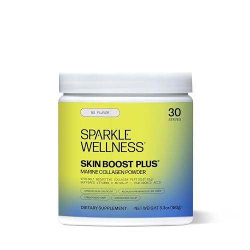 Sparkle Wellness Marine Skin Boost Plus (No Flavor) [30-Serves] | Collagen Powder Supplement with Marine-derived VERISOL Bioactive Hydrolyzed Collagen Peptides, Vitamin C & Hyaluronic Acid