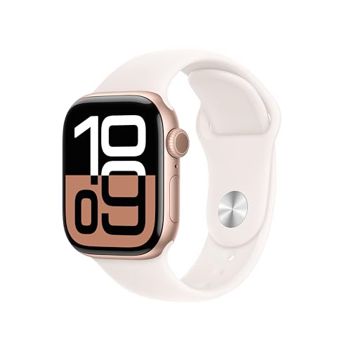 Apple Watch Series 10 [GPS 42mm case] Smartwatch with Rose Gold Aluminium Case with Light Blush Sport Band - S/M. Fitness Tracker, ECG App, Always-On Retina Display, Water Resistant