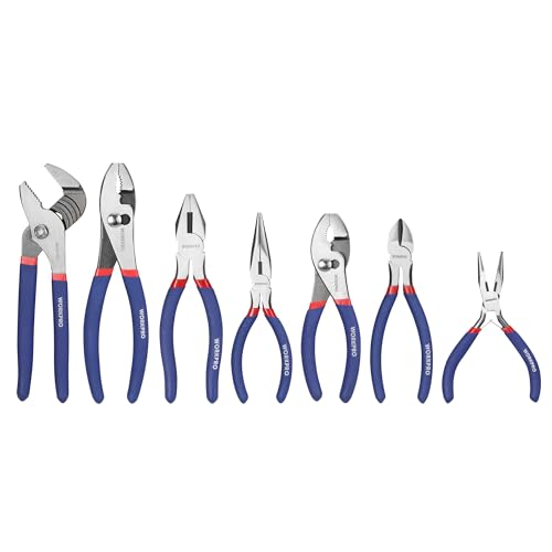 7-piece WORKPRO Pliers Set with Groove Joint, Long Nose, Slip Joint, Linesman, and Diagonal Pliers for DIY & Home Use