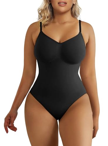 SHAPERX Women's Shapewear Bodysuit Tummy Control Body Shaper Seamless Sculpting Snatched Waist Body Suit,SZ5215-Black-S/M