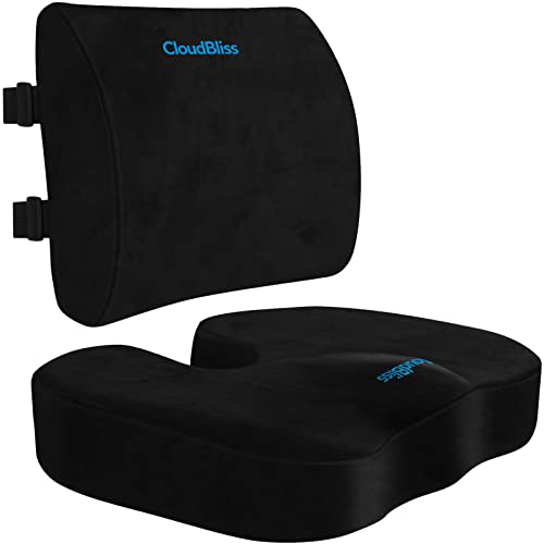 CloudBliss Cojín de asiento para silla de oficina, asiento de automóvil, almohada de espuma viscoelástica de apoyo lumbar y de espalda, cojín de coxis para coxis, ciática y alivio del dolor de