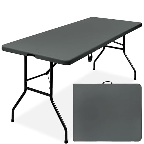 Best Choice Products 6ft Plastic Folding Table, Indoor Outdoor Heavy Duty Portable w/Handle, Lock for Picnic, Party, Camping - Dark Gray