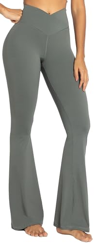 Leggings acampanados Sunzel, deportivos y cruzados para yoga, con control de abdomen, cintura alta y piernas anchas., Gris