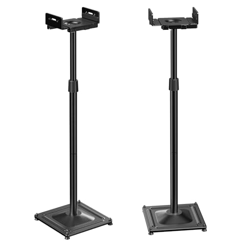 PERLESMITH Soportes universales para altavoces para sonido envolvente, soporta hasta 11 libras, soporte de altavoz de piso ajustable en altura que se extiende de 33.3 a 45.1 pulgadas para altavoces