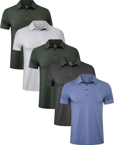 TELALEO Paquete de 4/5 camisas polo para hombre, secado rápido, manga corta, para golf, rendimiento que absorbe la humedad, entrenamiento casual, Setf (5 unidades)