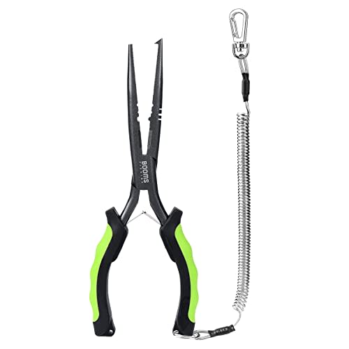 Booms Fishing F03 Needle Nose Fishing Pliers, 9" Fisherman's Pliers, Long Nose Hook Remover, Saltwater Resistant Fishing Gear, Green