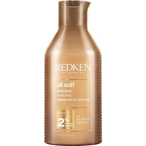 Redken All Soft Shampoo Champú para cabello seco/quebradizo, proporciona suavidad y brillo intensos, con aceite de argán, el embalaje puede variar