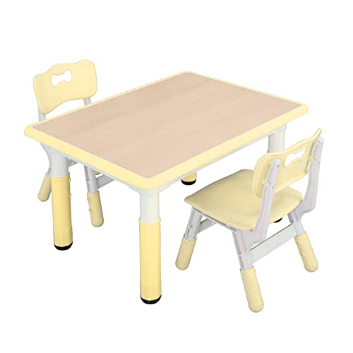 UNICOO Juego de mesa y 2 sillas para niños, juego de mesa y sillas para niños pequeños de altura ajustable, fácil de limpiar, mesa de arte y manualidades, adecuado para edades de 2 a 10 años, juego de