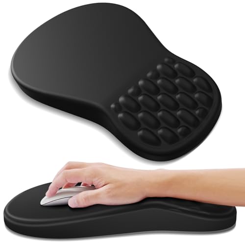 YIWEI Ergonomic Mouse Pad with Wrist Rest Support, Mousepad with Comfortable Memory Foam Wrist Rest and Non-Slip PU Base for Pain Relief, Computer, Laptop, Office, Home (Black)