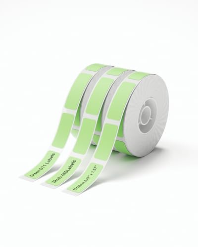 NIIMBOT D11 - Cinta para etiquetar, 3 rollos de papel adhesivo verde para etiquetas, 0.47 x 1.57 pulgadas, 160 etiquetas/rollo, compatible con impresora de etiquetas NIIMBOT D11 D110, 3 rollos