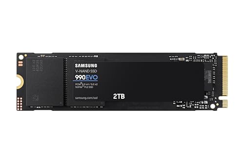 SAMSUNG 990 EVO SSD 2TB, PCIe Gen 4x4, Gen 5x2 M.2 2280 NVMe Unidad interna de estado sólido, velocidades de hasta 5,000 MB/s, almacenamiento actualizado para computadora PC, portátil, MZ-V9E2T0B/AM,