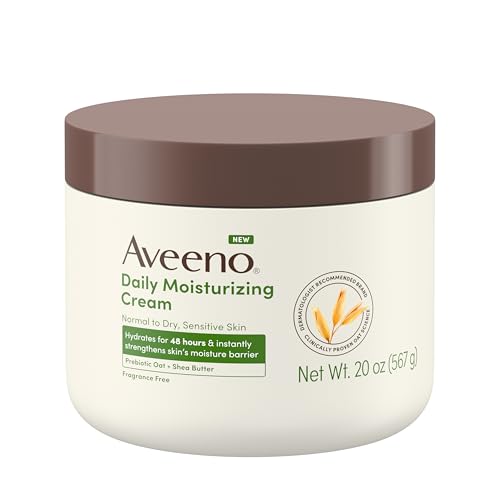 Aveeno Crema hidratante diaria con avena prebiótica y manteca de karité, crema corporal, facial y de manos para piel normal a seca, sensible hidrata durante 48 horas, sin fragancia y no comedogénica,