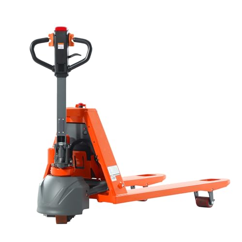 Tory Carrier Full Electric Pallet Jack Truck, 3300lbs Capacity Motorized Pallet Lift Trucks, 48" x 27" Fork Size Powered Lithium Battery Truck for Indoor Storage and Material Handling Orange-EPJ3300