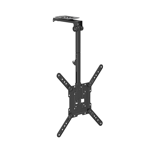 Mount Plus CM344 Flip Down TV and Monitor Roof Ceiling Swivel Mount | Fits Flat TV 23 to 55 Inches | VESA Compatible 200x200, 400x400 | Height Adjustable | Pitched Roof