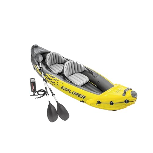 Intex Explorer K2 Kayak, Set de Kayak inflable para 2 personas con remos de aluminio y bomba de aire de alto rendimiento