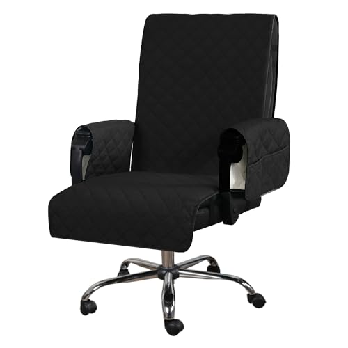 H.VERSAILTEX Large Office Chair Cover Water Resistant Chair Covers with Arms Computer Desk Chair Covers with Non Slip Buckle High Back Universal Executive Boss Chair Covers Washable, Black/Grey