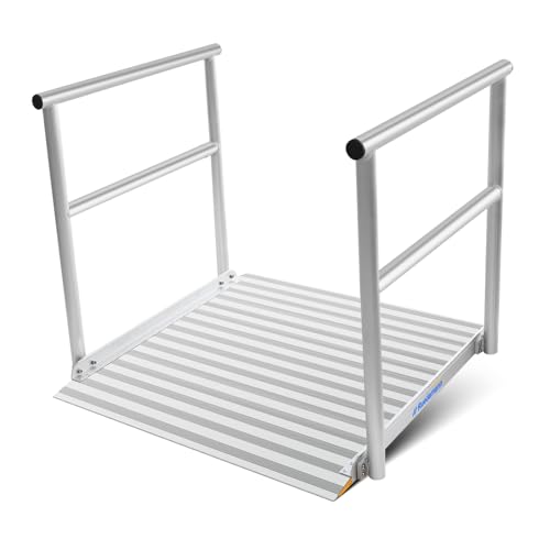 Ruedamann 3'L x 36" W Aluminum Wheelchair Ramp with Handrails, 600 Lbs Capacity Threshold Ramp for Home Steps Stairs Curbs, Non-Slip Access Ramp, Doorway Ramp for Wheelchairs Scooters Carts Walkers