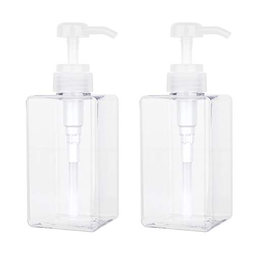 Pump Bottle, Refillable Plastic Empty Lotion Soap Dispenser Liquid Container for Bathroom Shampoo and Body Wash, 15oz/450ml Clear 2 Pack