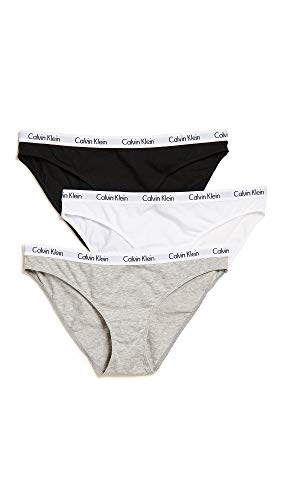 Calvin Klein Carousel Logo Cotton Stretch Bikini Panties, Multipack, Black/White/Grey Heather, Small