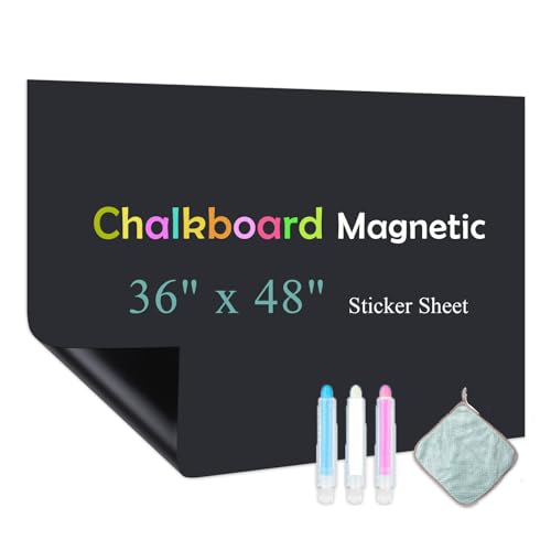 Qiytecno Chalk Board Contact Paper with Adhesive, 36" x 48" Magnetic Chalkboards for Wall, Wallpaper Sheets for Office for School and Kids, Includes Liquid Chalks Markers and Dishcloth and Magnet