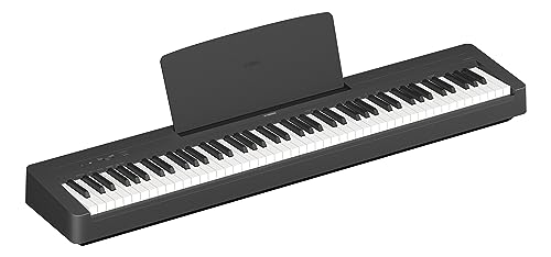 Yamaha P143B - Piano digital compacto con 88 teclas para principiantes, con teclas contrapesadas, sonido de piano de cola, soporte para partituras, pedal de sostenido y bocinas integradas