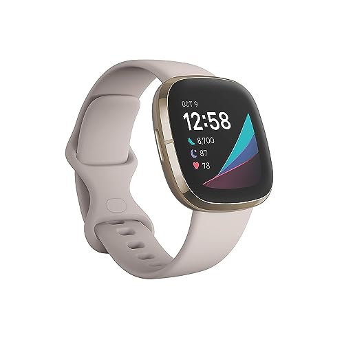 Fitbit Sense Advanced Smartwatch with Tools for Heart Health, Stress Management & Skin Temperature Trends, White/Gold, One Size (S & L Bands Included)