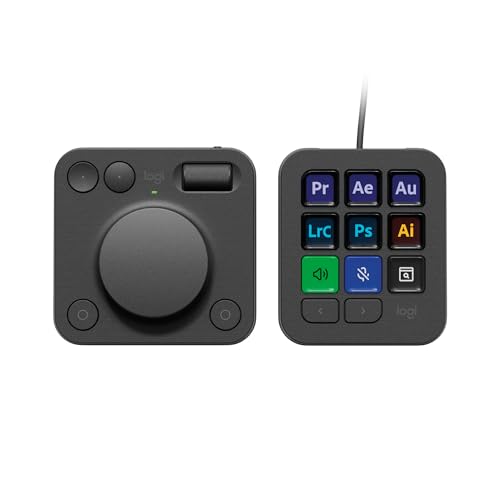 Logitech MX Creative Console - 9 teclas LCD personalizables, dial de control para diseño gráfico, edición de video, control de Adobe, Zoom, Spotify y más, grafito, con membresía de 3 meses de Adobe