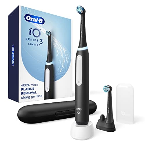 Oral-B iO Deep Clean - Cepillo de dientes eléctrico recargable con iO Series 3 Limited, 2 cabezales de cepillo y estuche de viaje, sensor de presión para proteger las encías, 3 ajustes de limpieza,