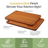 Tabla de cortar de bambú, tablas de cortar de madera duradera para cocina con ranuras profundas para jugos y asas integradas, ideal para embutidos y trozos para carne, verduras y frutas, ideas de