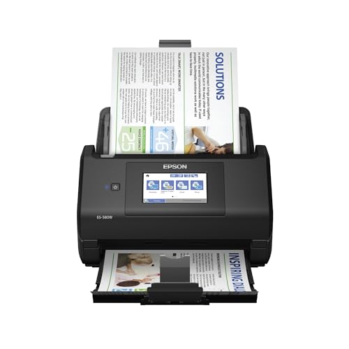 Epson Workforce ES-580W - Escáner de documentos de escritorio inalámbrico a color dúplex para PC y Mac con alimentador automático de documentos (ADF) de 100 hojas y pantalla táctil intuitiva de 4.3"