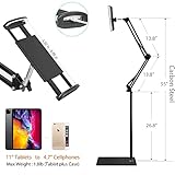 Soporte de piso para tableta, soporte de teléfono para cama superior, soporte ajustable en altura, soporte universal para suelo compatible con iPhone iPad Pro Air Mini, Samsung Tab, Kindle,