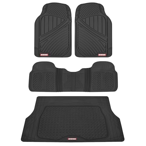 Motor Trend FlexTough Performance All Weather Rubber Car Mats with Cargo Liner - Full Set Front & Rear Floor Mats for Cars Truck SUV, Automotive Floor Mats (Black)