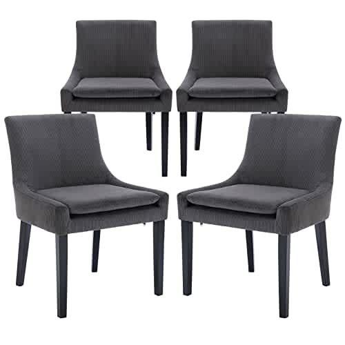 COLAMY Juego de 4 sillas de comedor modernas, tapizadas de pana con respaldo medio y patas de madera para sala de estar/comedor, color gris