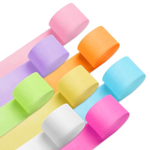 PIGETALE Crepe Paper Streamers, 8 Rolls 656ft Party Streamers, Pack of 8 Pastel Colors Crepe Paper for Kids Girls Birthday Party Supplies Wedding Bridal Baby Shower Decorations (1.8Inch x 82Ft/Roll)