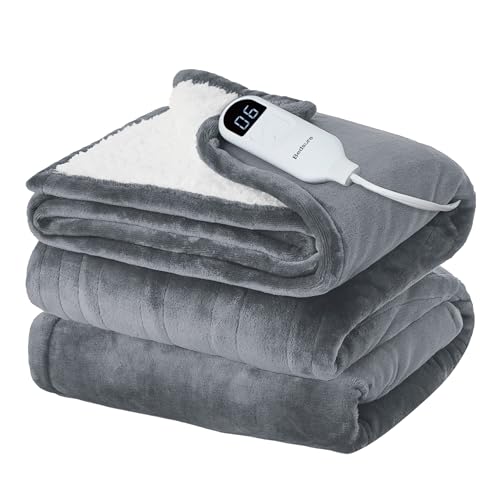 Bedsure Manta eléctrica individual – Manta térmica de franela suave, manta térmica con 10 ajustes de tiempo, 6 ajustes de calor y temporizador de 8 horas apagado automático (62 x 84 pulgadas, gris)