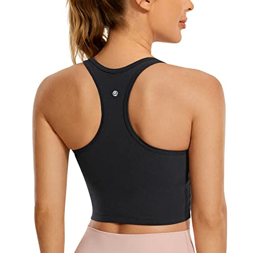 CRZ YOGA Butterluxe - Brasier deportivo con espalda en Y para mujer, con espalda en Y, con cuello redondo, acolchado, para entrenamiento, con brasier integrado, Negro -