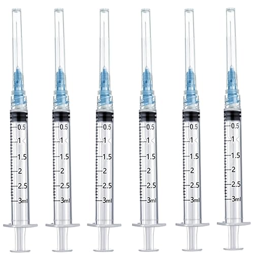 100 Pack 3ml/cc Plastic Syringe with 23Ga, Lab Sample Injection Syringes for Industrial Scientific Labs, Liquids Measuring, Ink Refilling, Oil or Glue Applicator