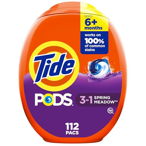 Tide PODS Laundry Detergent Soap Pacs, HE Compatible, 112 Count, Spring Meadow Scent