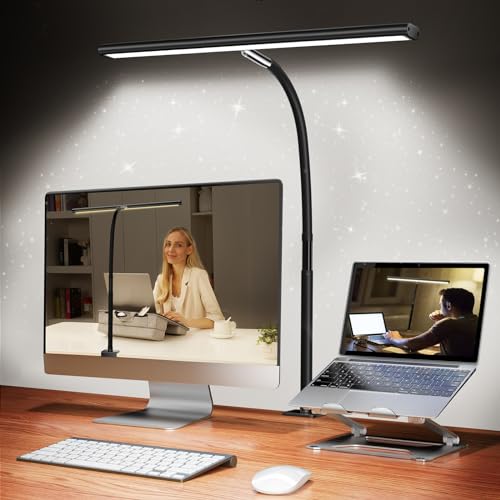 Airlonv Lámpara de escritorio LED para oficina y hogar, luz de escritorio con atenuación continua, cuello de cisne flexible ajustable, adaptador USB de 10 W con abrazadera para leer, estudio, banco de