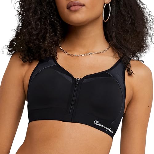 Sujetador deportivo con cremallera y control de movimiento para mujer Champion, brasier deportivo con cierre de control de movimiento, 40C, Negro