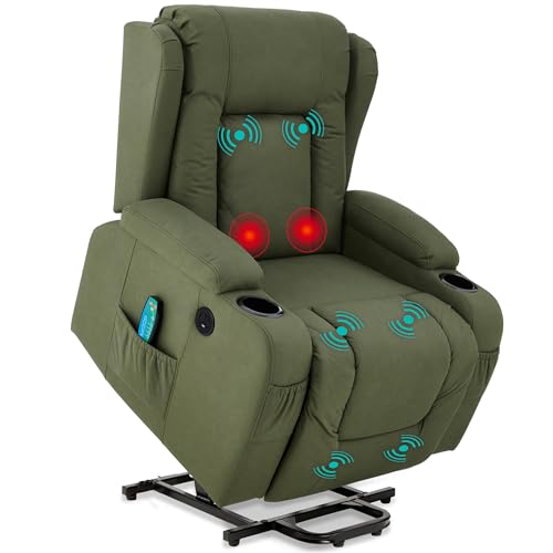 Best Choice Products PU Leather Electric Power Lift Chair, Recliner Massage Chair, Adjustable Furniture for Back, Legs w/ 3 Positions, USB Port, Heat, Cupholders, Easy-to-Reach Side Button - Olive