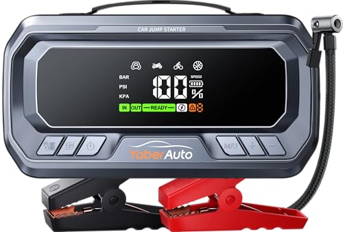 YaberAuto Portable Car Jump Starter with Air Compressor 160PSI, 6000A 65W Charging Car Battery Jump Starter Battery Pack (All Gas/12L Diesel) Jump Box Car Battery Jumper Starter Portable, 600lm Lights