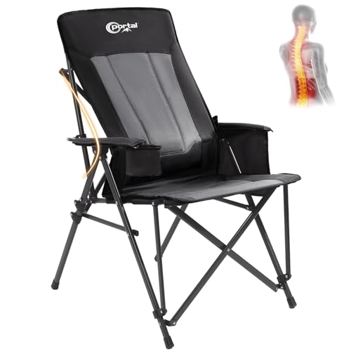 PORTAL Silla de camping con soporte lumbar para adultos, plegable, portátil, respaldo alto, de gran tamaño, 400 libras