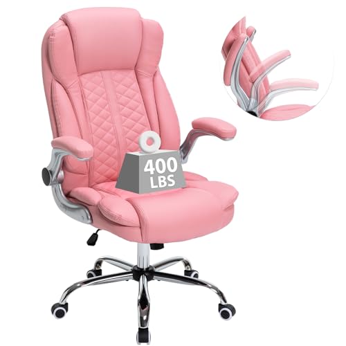 Silla de oficina ejecutiva de 400 libras con reposabrazos abatibles, silla de oficina de computadora grande y alta para personas pesadas, silla de oficina ergonómica resistente y cómoda, piel