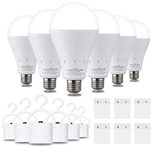 DABAOLUM Paquete de 6 bombillas de emergencia recargables, bombilla LED alimentada por batería, 6000 K, luz diurna E26, 120 voltios, 9 W, 60 W, equivalente a 1200 mAh para cortes de energía en el