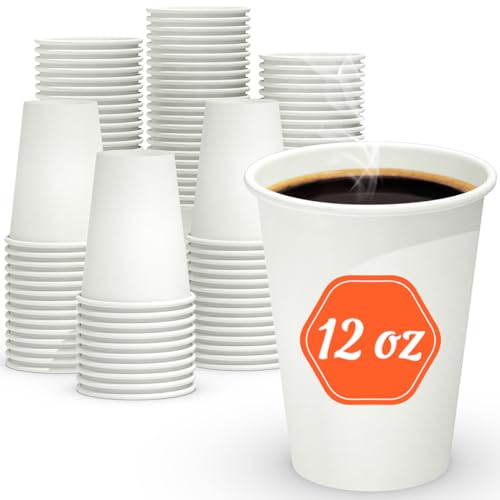 100 tazas de café de 12 onzas, tazas de papel seguras para alimentos sin fugas, tazas de café desechables, tazas de café de papel caliente de 12 onzas, tazas de papel blanco para bebidas frías y calientes