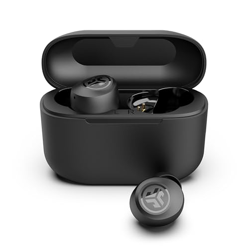 JLab Go Air Pop - Auriculares inalámbricos Bluetooth y funda de carga, color negro, conexión dual, resistencia al sudor IPX4, conexión Bluetooth 5, firma de 3 ajustes de sonido EQ, equilibrado,