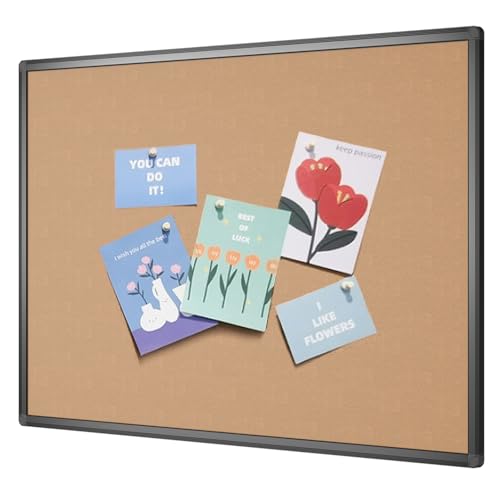 VIZ-PRO Cork Notice Board, 36 X 24 Inches, Cork Bulletin Board with Black Aluminium Frame